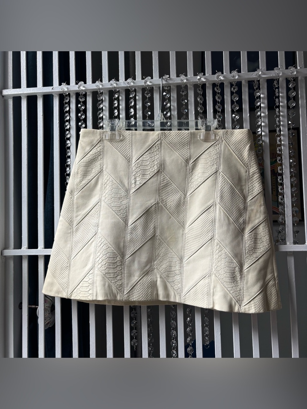 Alice + Olivia Ivory Lambskin Leather Patchwork Mini Skirt Size 6